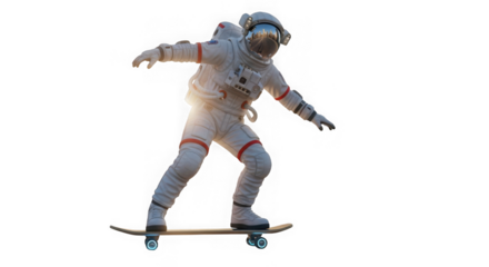 Astronaut riding skateboard, exploring future space journey concept