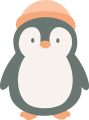 Cute Minimalist Penguin Clipart in Winter Hat. Simple Boho Flat Design Animal Character.