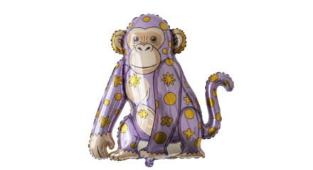 Playful purple monkey-shaped foil balloon adorned with yellow stars and polka dots, a whimsical decoration perfect for birthdays, children's events, and festive celebrations
