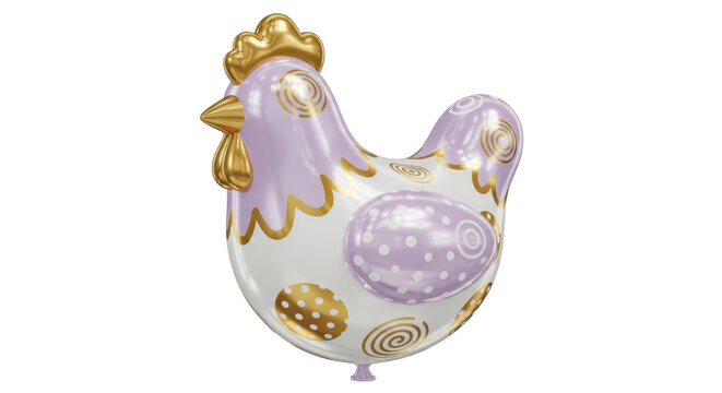 Whimsical hen-shaped foil balloon, adorned with elegant purple and gold patterns, perfect for joyful spring celebrations, parties, and festive decor
