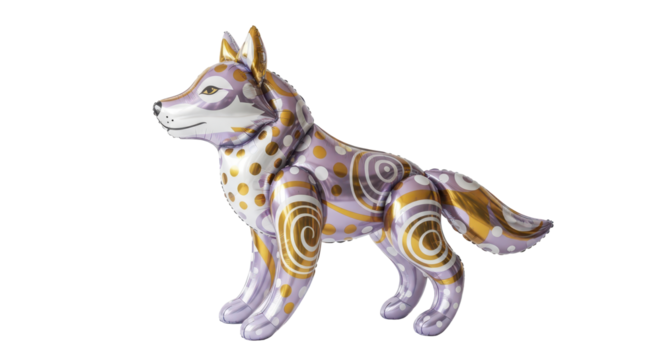 Whimsical Wolf Illustration with Swirling Patterns and Unique Decorative Design