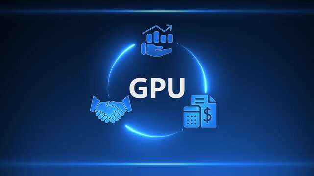 Blue Neon Circle With GPU Text And Business Icons For Financial Growth And Partnership finance