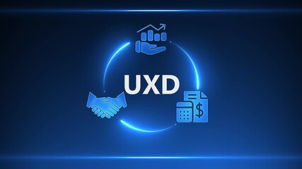 UXD financial growth and partnership concept with glowing blue neon circle and business icons finance - Powered by Adobe