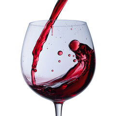 Red wine pouring into a glass isolated on transparent background