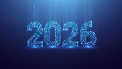 Celebrate a bright future with this stunning 2026 technology design, perfect for new year greetings, digital innovation concepts, and futuristic projects
