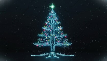 Futuristic Cyberpunk Christmas Tree. Ai generation