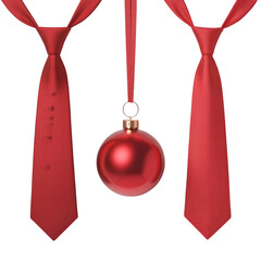 Two red ties and a red christmas ornament isolated on transparent background