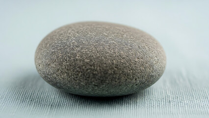 A single smooth grey pebble with a textured surface resting on a light blue background.