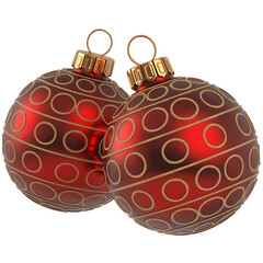 Two red christmas ornaments with circular patterns isolated on transparent background