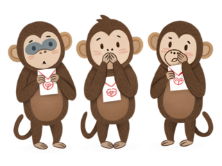 Cute Monkeys Receiving Valentine Letters, Speak No Evil