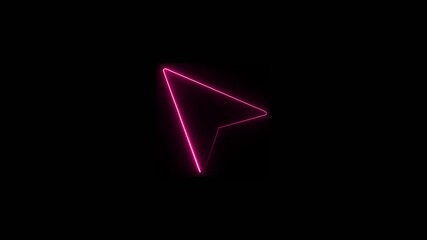Neon pink cursor arrow glowing on black background abstract digital pointer navigation selection interface element - Powered by Adobe