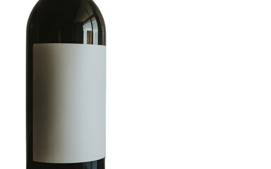 Dark glass wine bottle with blank label isolated on transparent background