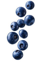 Blueberries with water droplets isolated on a transparent background