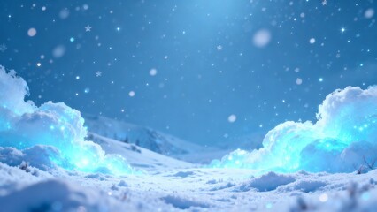 Fototapeta premium Snow-Covered Fantasy World with Glowing Clouds and Twinkling Star Lights.