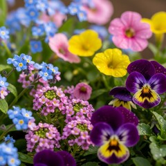 Vibrant spring flowers in a garden bed