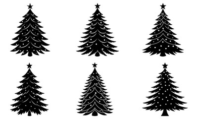 Obraz premium Classic Christmas trees for festive holiday design projects, scalable for any size! Six elegant evergreen silhouettes create a magical winter wonderland