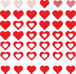 Vector Collection of Different Red Heart Shapes, Patterns, and Textures for Valentine's Day