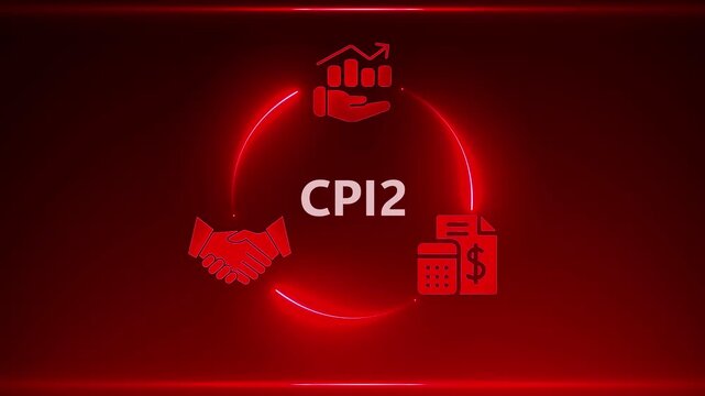 Red Neon Circle with Financial Icons and CP I2 Text on Dark Red Background CPI2 inflation