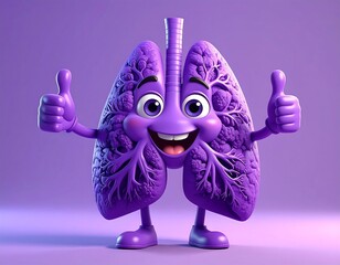 Happy Healthy Lungs Cartoon Character with Thumbs Up for Respiratory Wellness