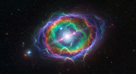 Obraz premium Rainbow Ring Nebula in Deep Space with Stars and Cosmic Dust Keywords: space, nebula, stars, cosmos, universe, astronomy