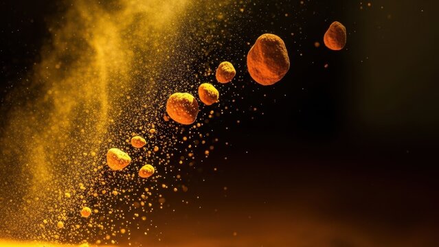 Golden bubbles and particles suspended in dark liquid - Powered by Adobe