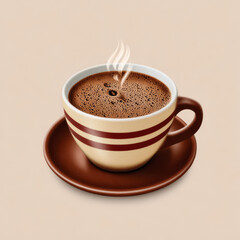 Steaming coffee cup, realistic illustration, representing warm drinks, morning rituals, and relaxation, on a beige background