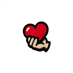 Fototapeta premium Hand holding a heart icon, textured graphic, representing love, charity, and support, in red, black, and brown, on a white background