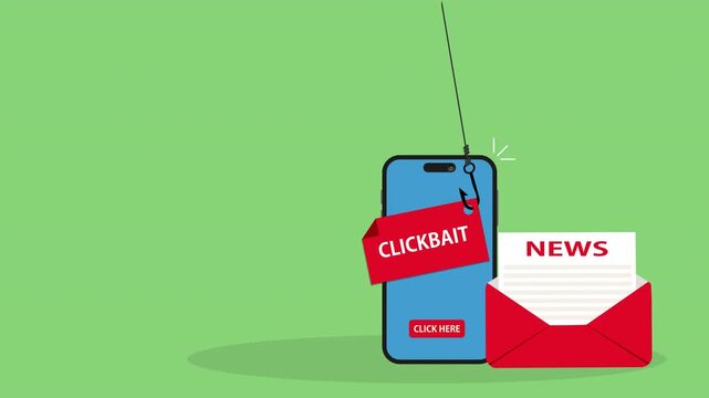 Clickbait message.Clickbait concept with smartphone and fishing hook on message 