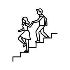 Man Helping Woman Climb Stairs Icon: Partnership, Support & Progress