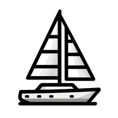 Minimalist sailboat icon, white, grey, and black, representing navigation, marine apps, and travel