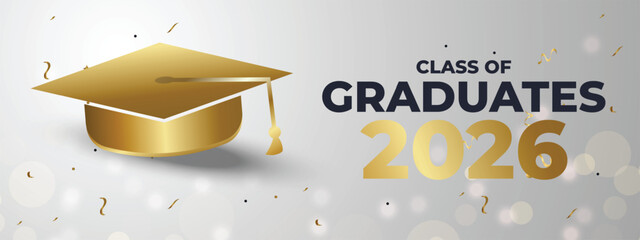 Minimal Elegant Gold Graduation Cap Banner for Class of 2026 Graduates