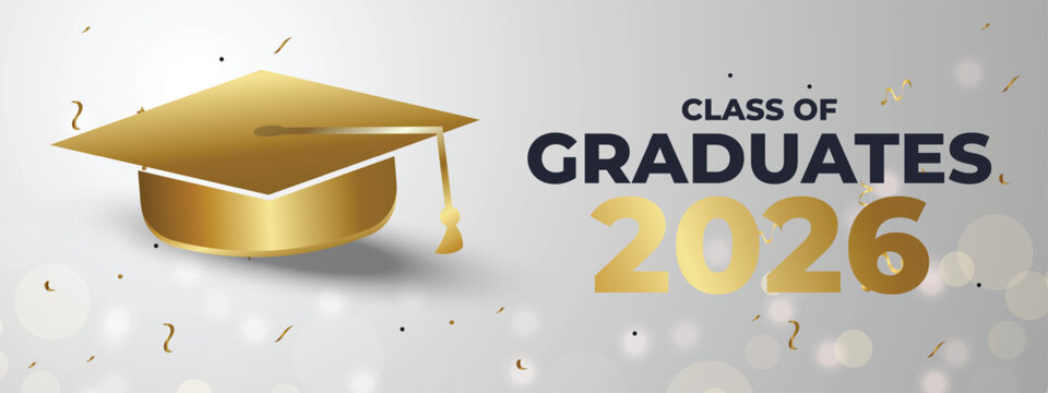 Minimal Elegant Gold Graduation Cap Banner for Class of 2026 Graduates