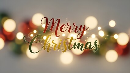Merry Christmas Typography with Festive Bokeh Lights