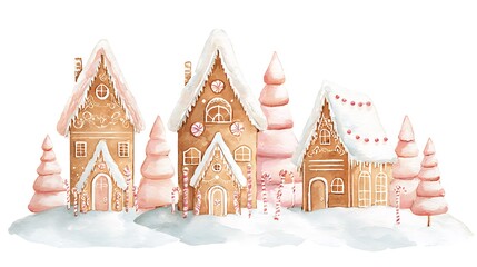 Whimsical gingerbread village with snowy accents