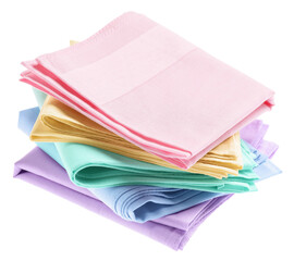 Stack of different stylish handkerchiefs isolated on white