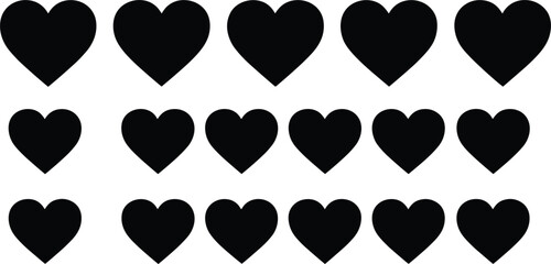 Vector Collection of Various Solid Black Heart Silhouettes for Love and Romance Design