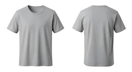 Front and back view of a blank grey tshirt, perfect for design mockups and apparel branding, isolated on white background