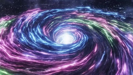 Glowing Neon Cyclone Swirl - A vivid video of a dynamic glowing cyclone spirals with intense radiant energy in a colorful vortex. This powerful swirling motion blends neon hues in a futuristic style.