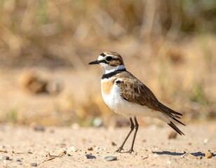 Little Ringed Plover bird standing elegantly on sandy ground in natural habitat