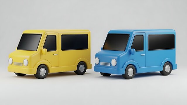 Cheerful yellow and blue toy vans ready for kids playtime adventures and imaginative journeys, perfect for childhood memories and transportation themes