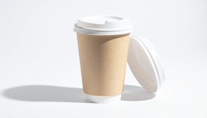 Two disposable coffee cups with beige sleeves on white background, angled for casual sharing or comparison.