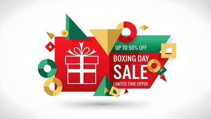 Festive boxing day sale design with gift box and geometric shapes for promotion