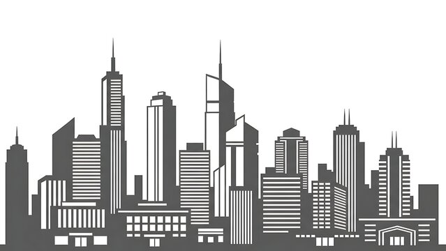 Modern city skyline silhouette creating a dynamic cityscape vista for urban planning and architectural designs featuring a sleek, minimalist design