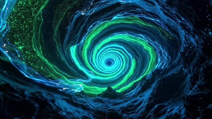 Tunnel of Glowing Green and Blue Energy with Dark Rocky Walls vortex spiral - Powered by Adobe