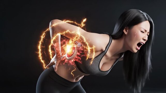 Back Pain from Herniated Disc Visualization - Digitally generated person experiencing acute back pain caused by a herniated disc.