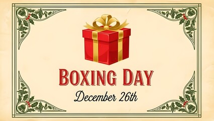 Boxing day celebration with gift and decorative border on december 26th holiday