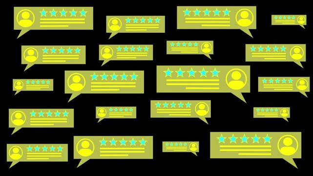 Customer review rating feedback bubbles with stars and user icons on black background seamless pattern graphic design concept for online reputation and satisfaction
