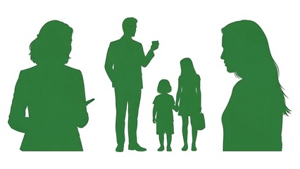 Silhouetted family with businesswoman and businessman offer a modern professional visual for corporate communications or contemporary lifestyle designs