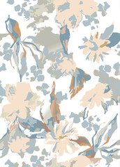 Seamless colorful floral pattern. Hand drawn flowers, herbs, leaves, branches, berries, tulip. Simple cute flat vector elements. Design for textile, cover, wallpaper