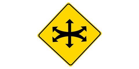 Multi-Direction Traffic Warning Sign Illustration – Road Safety Hazard Symbol